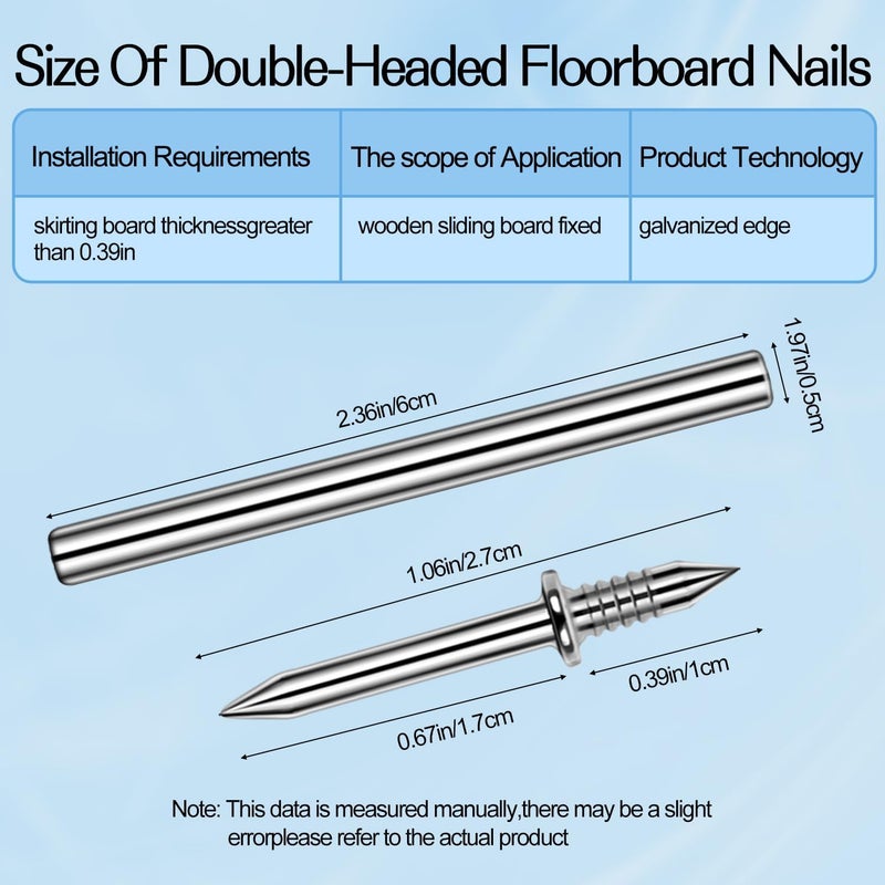Quadafy 250 Pack Double-Headed Skirting Nails With Sleeve Tool - Double Sided Nails for Wood, Traceless Invisible Screws Seamless Solid Wood Baseboard - Image 2